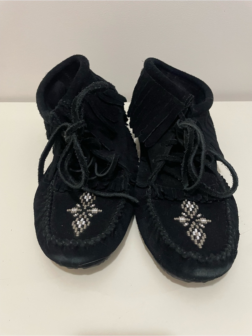 Manitobah Harvester Moccasins, Black Suede, Size 9